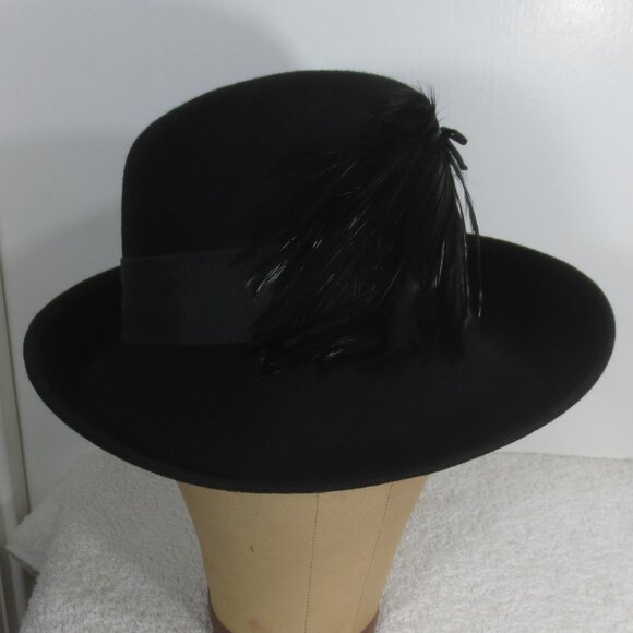 Lancaster Hat 60s Vintage Black Fancy Bowler Feathers Wool Ladies Size 6 7/8 main image 7